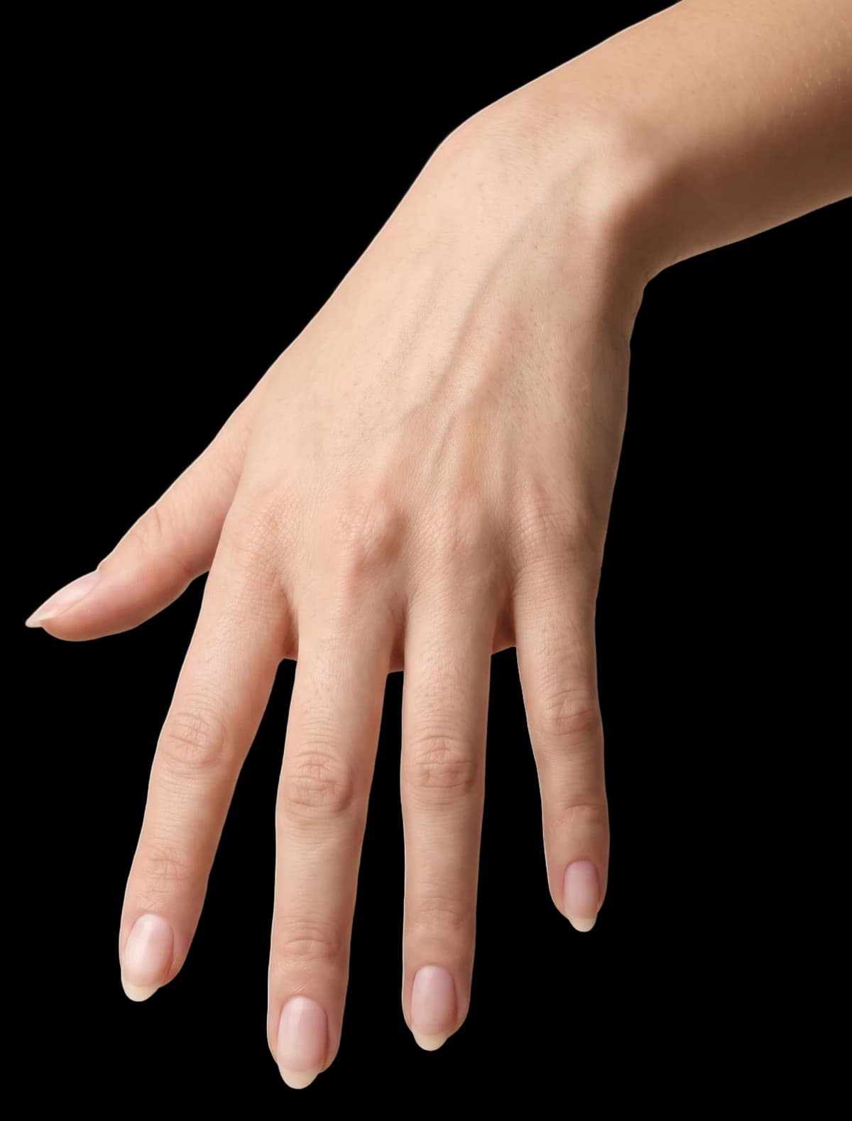 A hand with bare, unpolished nails